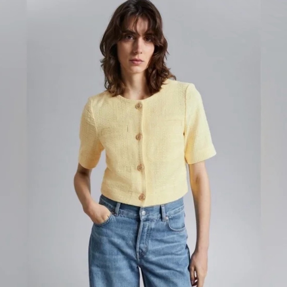 & Other Stories Light Yellow Tweed  Textured Jacket